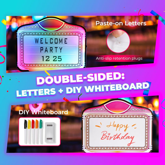 LED Letter Bottle Presenter, VIP Bottle Service Sign, Hand Held Light Box with Color Change for Club, Bar, Party, Birthday, Store - Acrylic Frame with 4 Letter Sets & 2 Number Sets (Whiteboard Letters)