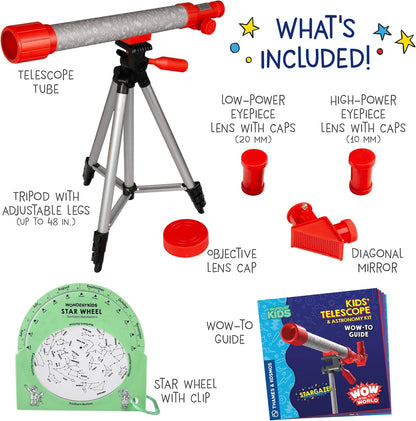 Wow in the World Kids’ Telescope & Astronomy Kit, 25x & 50x Magnification, Adjustable 48” Tripod, Includes Star Wheel & Companion Audio Content, Intro to Astronomy for Ages 6+ by Thames & Kosmos