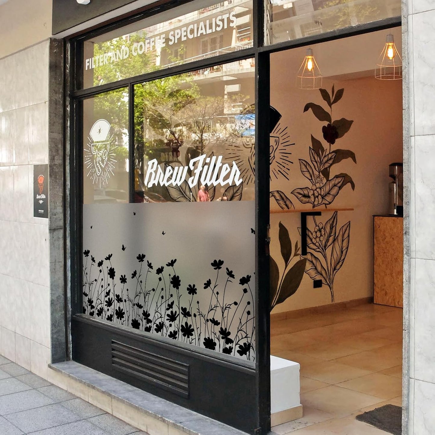 DKTIE Window Privacy Film Flowers Pure White Pattern Stained Glass Window Film Decorative Frosted Glass Window Film Sun Blocking Heat Control Static Cling (A274, 17.5" x 78.7")
