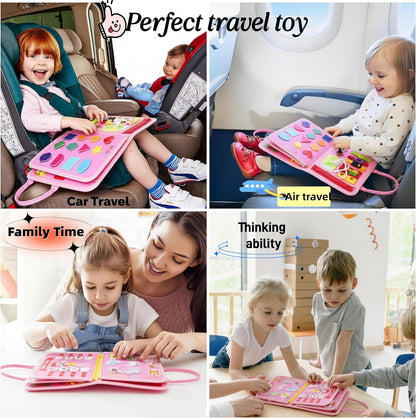 Toddler Busy Board-Montessori Toys for Boy Girl Birthday Gift, Sensory Learning Toys for Toddlers Busy Book, Airplane Car Travel Activities Toy,Learn Fine Motor Skills