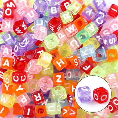Letter Beads, Augshy 1400 Pcs Morandi Cube Alphabet Bead,Square Letter Beads with 1 Roll 10M Crystal String Cord (6mm)