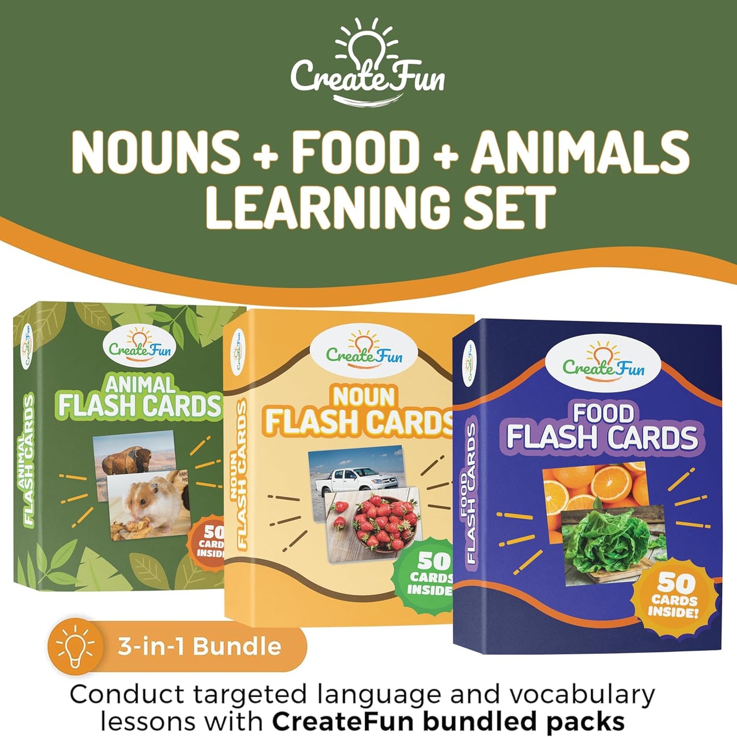 50 Noun Flash Cards, Fun Vocabulary Builder Educational Learning Photo Cards for Kids, Homeschool, Adults, Seniors, Speech Therapy, ESL, Autism, Dementia, Aphasia, SLP, ABA, and Occupational Therapy