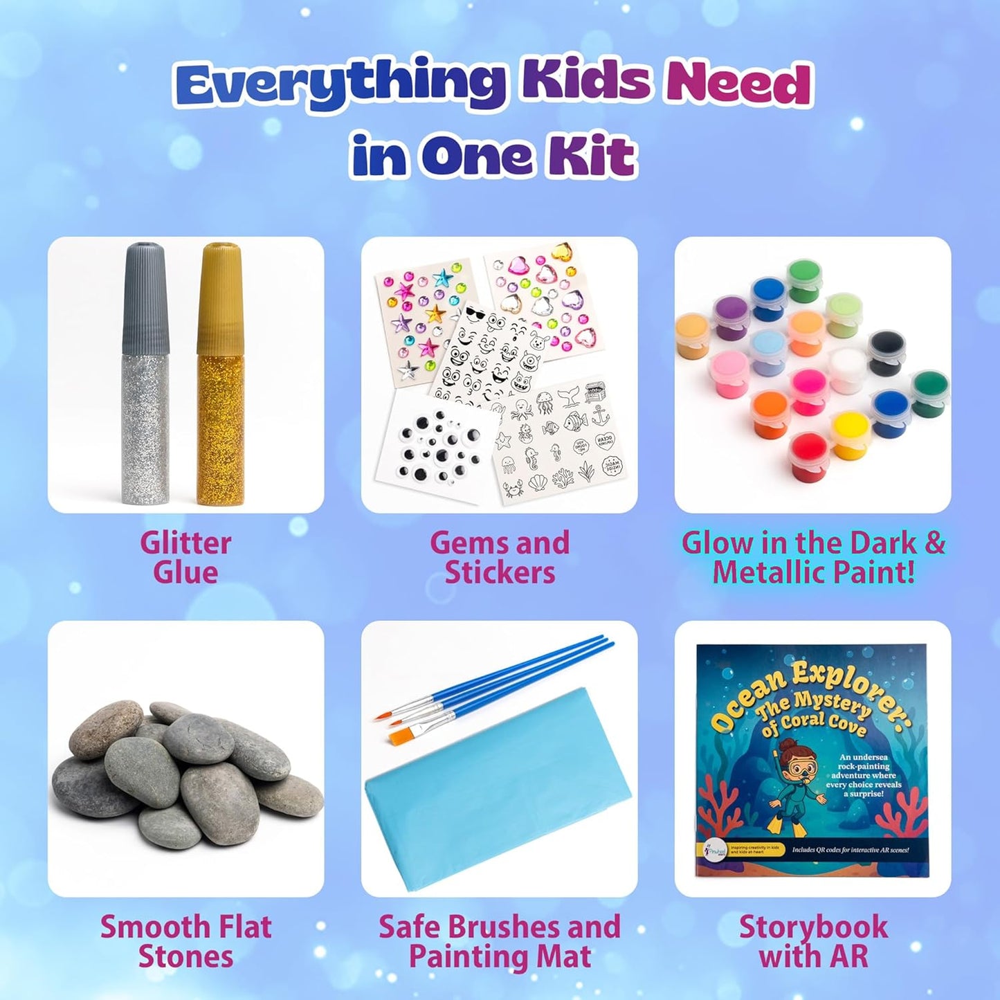 Pinwheel Crafts Glow in the Dark Rock Painting Kit with Interactive AR Storybook – 128pc Arts & Crafts Set for Kids – Augmented Reality Educational Toy for Boys & Girls Ages 6-12