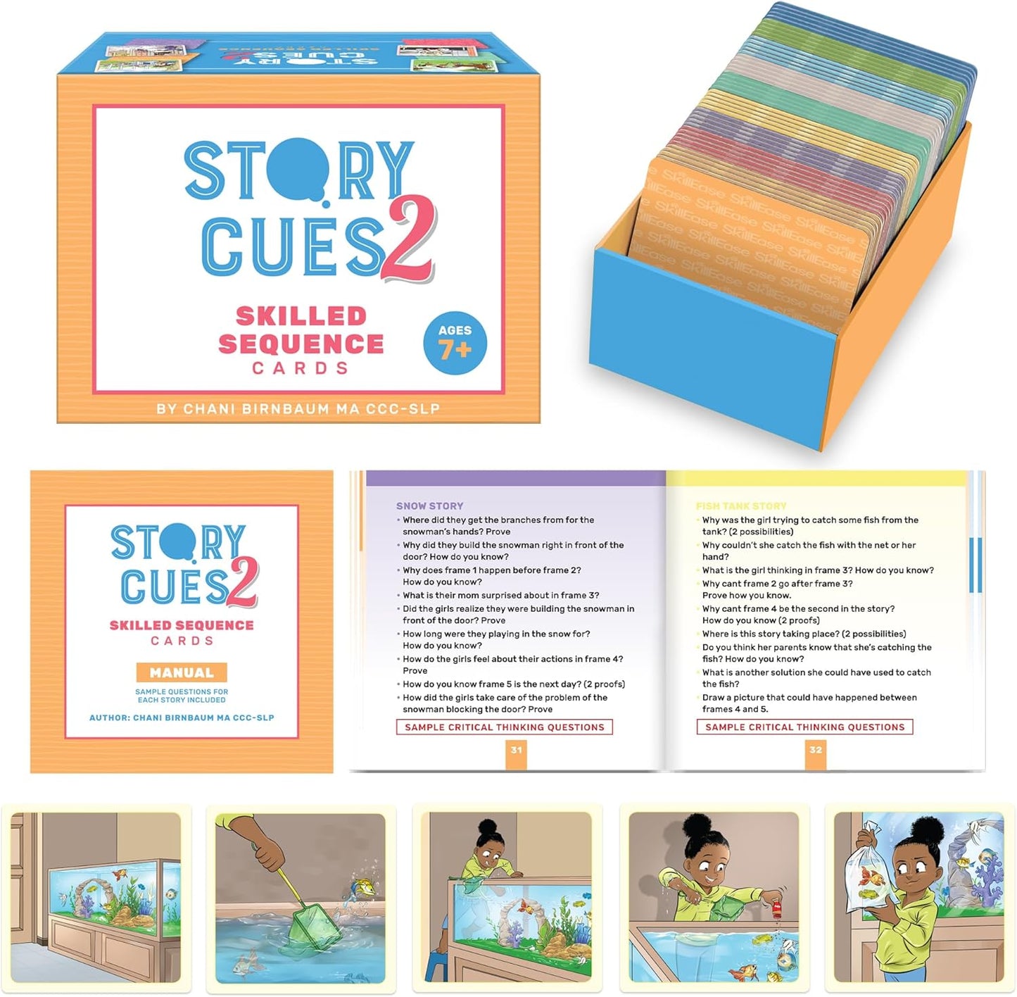 SkillEase Story Cues and Story Cues 2 Bundle, Higher Level Sequencing Cards, Speech Therapy Materials, Social Skills Game, Sentence Building and Picture Cards