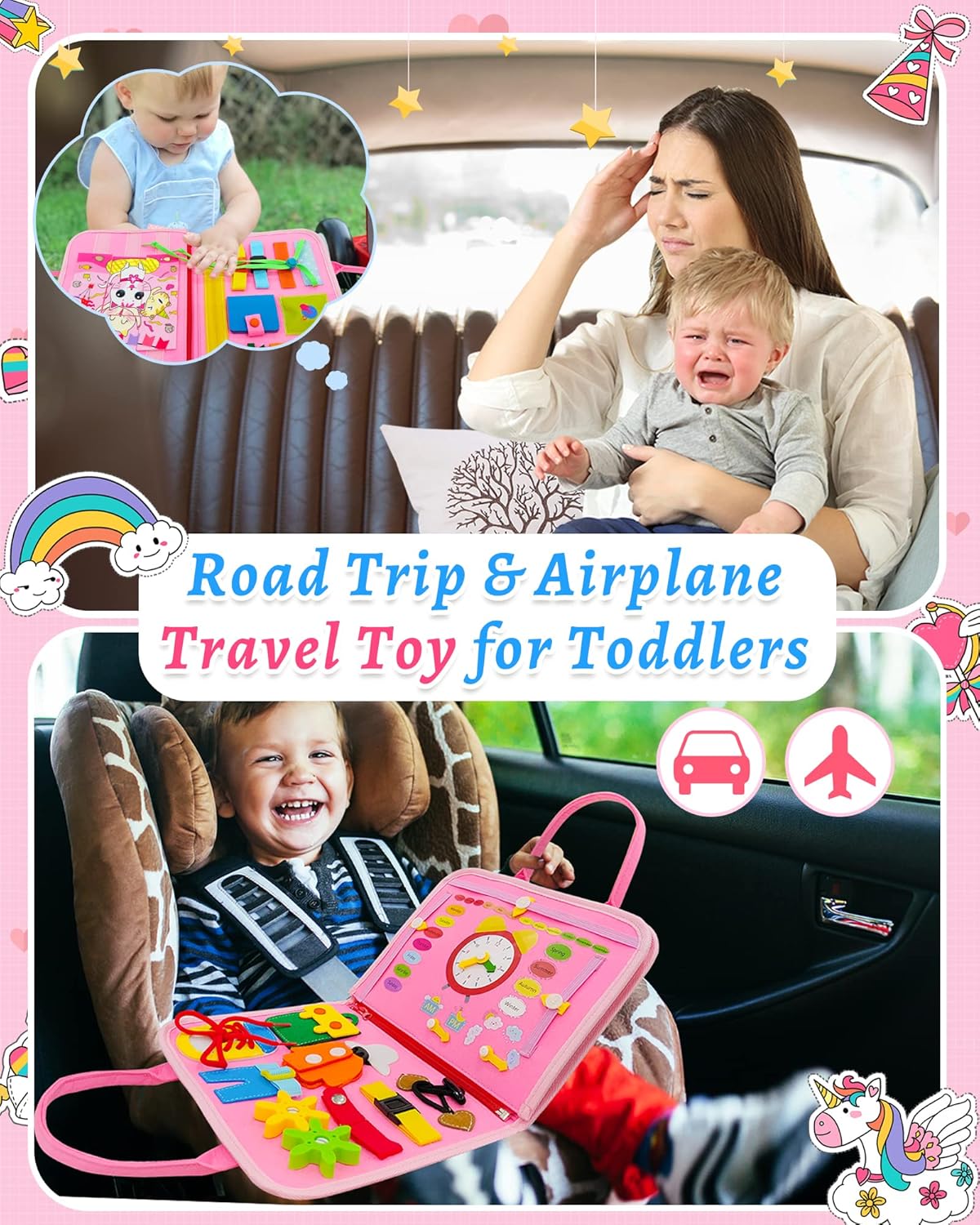 Exorany Busy Board Montessori Toys for Toddler Boys & Girls Birthday Gifts, Sensory Toys for Toddlers, Educational Travel Preschool Toddler Activities Learning Fine Motor Skills