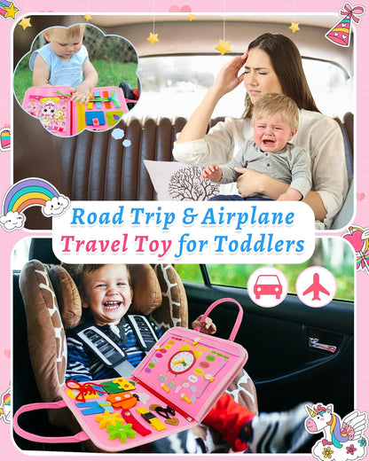Exorany Busy Board Montessori Toys for Toddler Boys & Girls Birthday Gifts, Sensory Toys for Toddlers, Educational Travel Preschool Toddler Activities Learning Fine Motor Skills