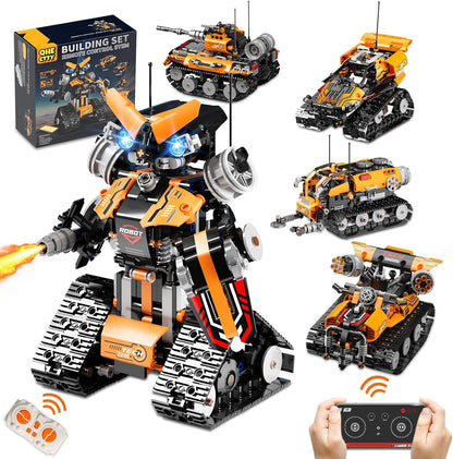 5in1 STEM Building Toys for Kids 6-14, Remote & APP Controlled Mech Robots/Heavy Tanks/Tracked Racer STEM Building Kit for Kid Science Learning, 552 Pcs DIY Erector Sets Gifts for Boys & Girls