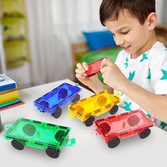 PicassoTiles 2 Piece Car Truck Construction Kit Toy Set Vehicle for Magnetic Blocks Building Tile Sensory Magnet Toys with Re-Enforced Hitch & Long Bed Educational Puzzle Girls Boys Toddlers Ages 3+