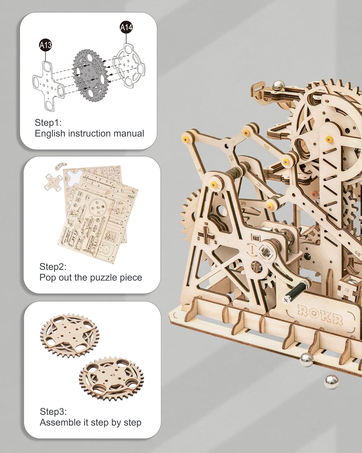 ROKR 3D Wooden Puzzle-Mechanical Model-Wooden Craft Kit-DIY Assembly Toy-Mechanical Gears Set-Brain Teaser Games-Best Gifts for Adults & Teens Age 14+(LG504-Fortress)
