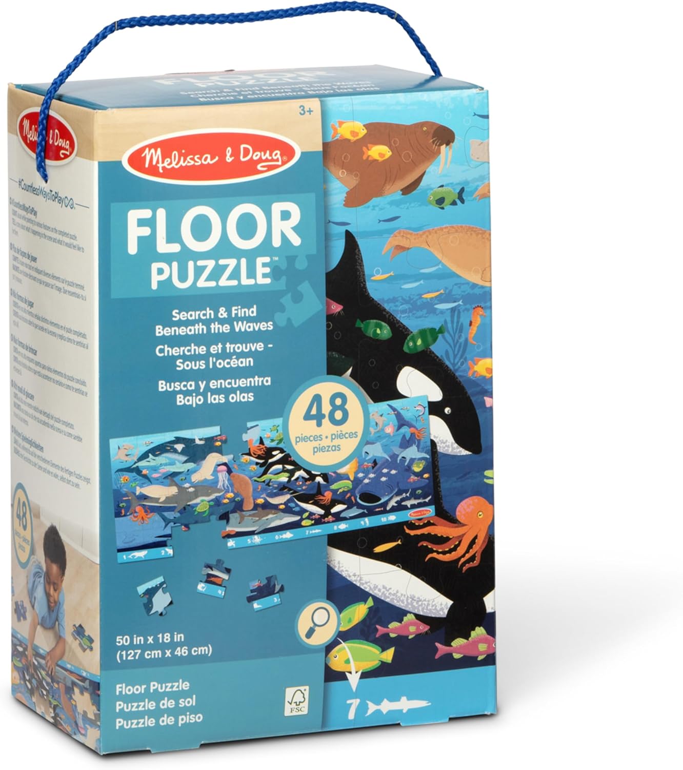 Melissa & Doug Beneath The Waves, Ocean-Themed Search and Find Jumbo Floor Puzzle, 48-Piece Jigsaw Puzzle with Learning Activity, Over 4 Ft Long, Kids Puzzles for Girls & Boys Ages 3 and Up