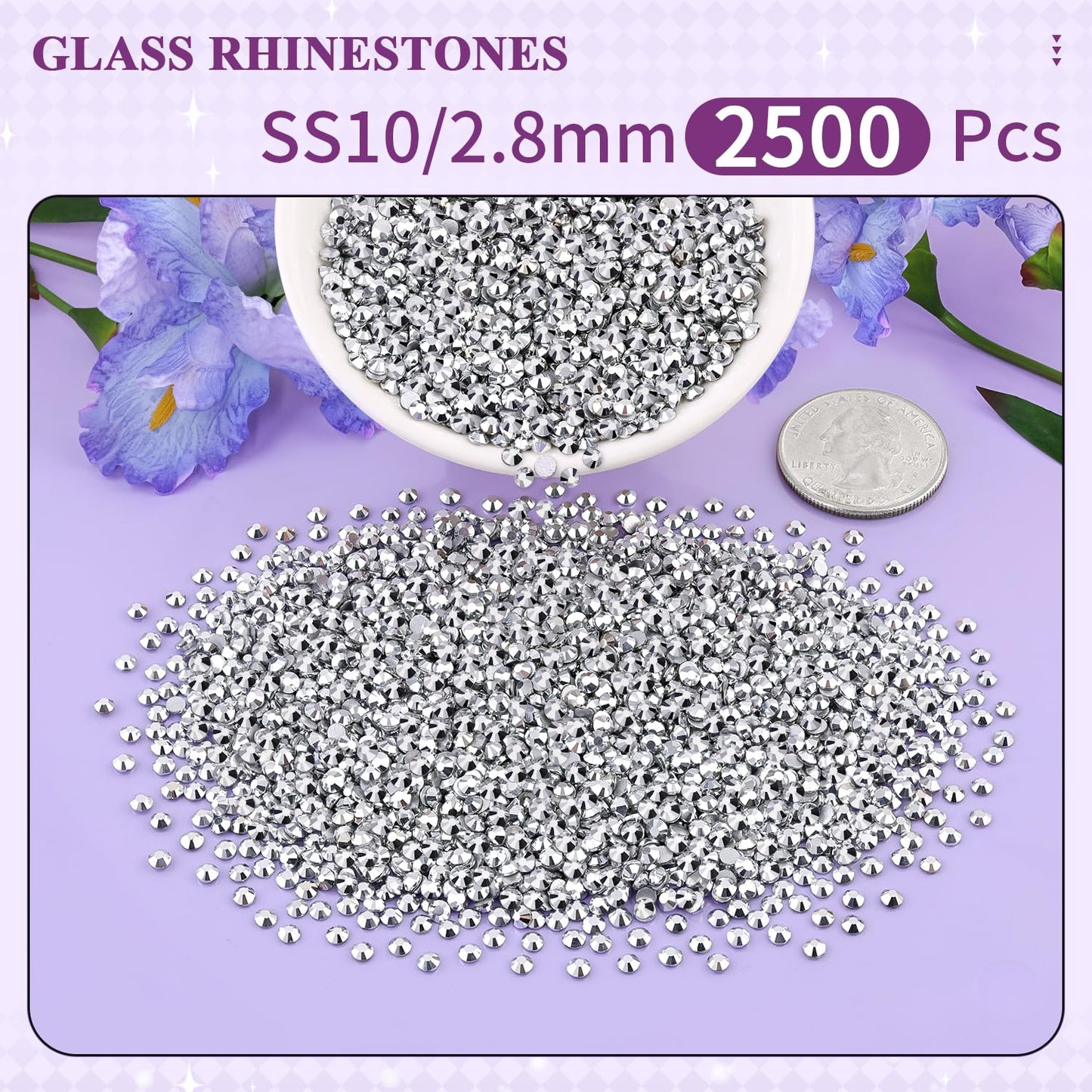 5000PCS SS6/2mm Glass Crystal Rhinestones (Clear), Bedazzling Flatback Rhinestones for Crafting DIY Crafts Nail Art Makeup Decoration, Gems Diamond Charms for Tumbler Shoes Clothing Mug