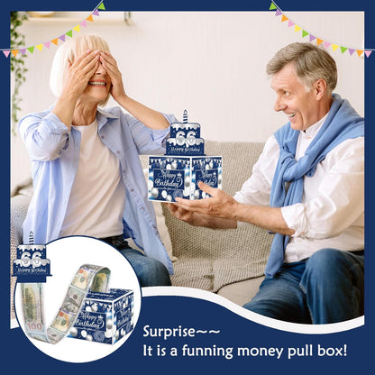 Birthday Money Box for Cash Gift Pull, Surprise Gift Boxes for Money, Money Holder Box with Pull Out Happy Birthday Card and 50Pcs Transparent Bags, Money Gift Ideas for Kids and Adults