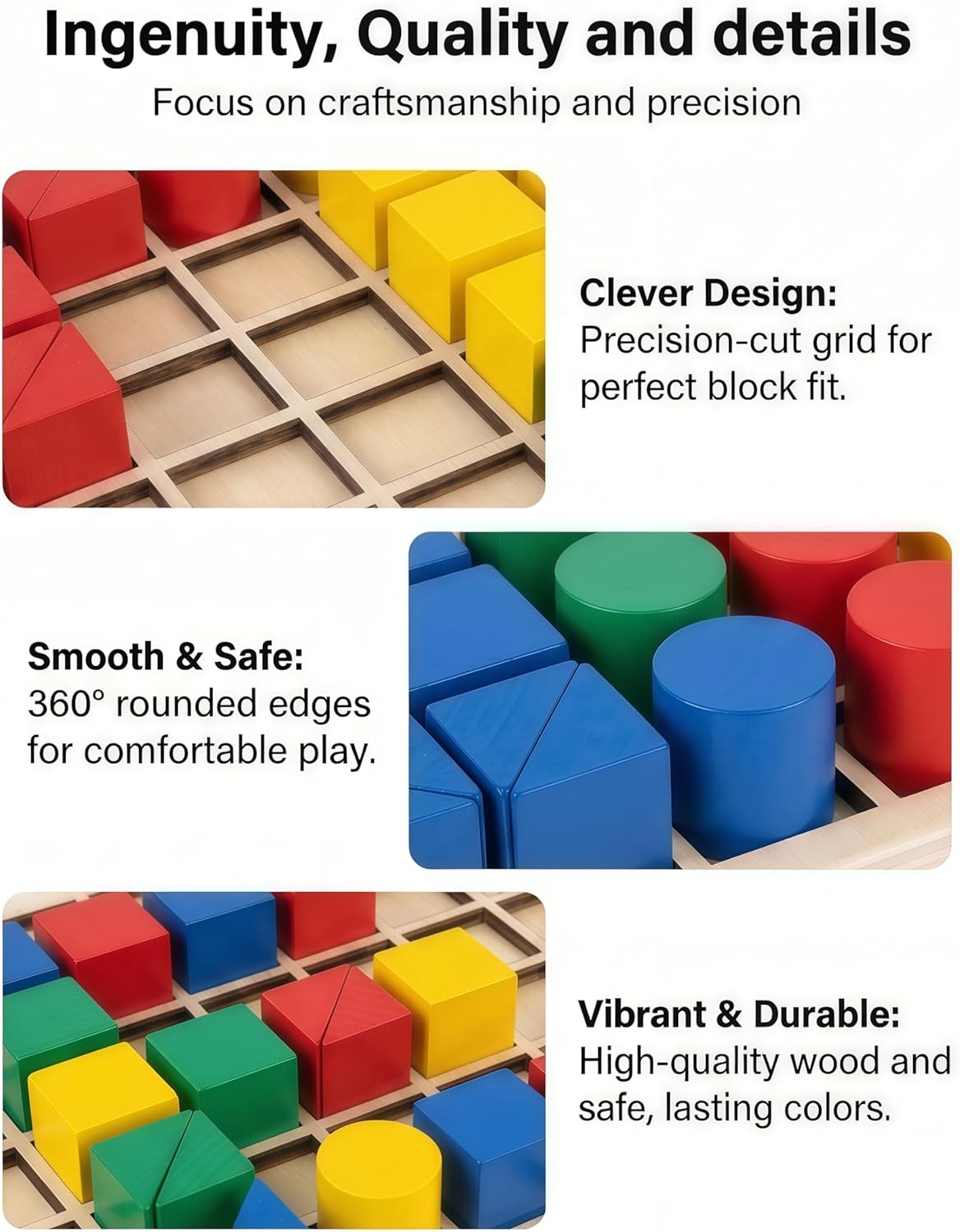 Montessori Toys – Brain Blocks & Tangram Puzzles for Kids Ages 4-8, Learning Resources with Pattern Blocks, Safe Wooden Educational Toy for Toddlers