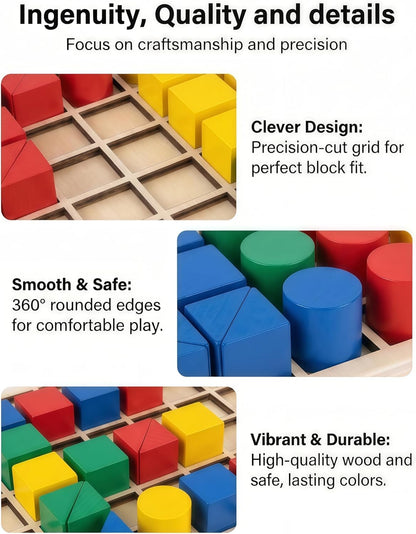 Montessori Toys – Brain Blocks & Tangram Puzzles for Kids Ages 4-8, Learning Resources with Pattern Blocks, Safe Wooden Educational Toy for Toddlers
