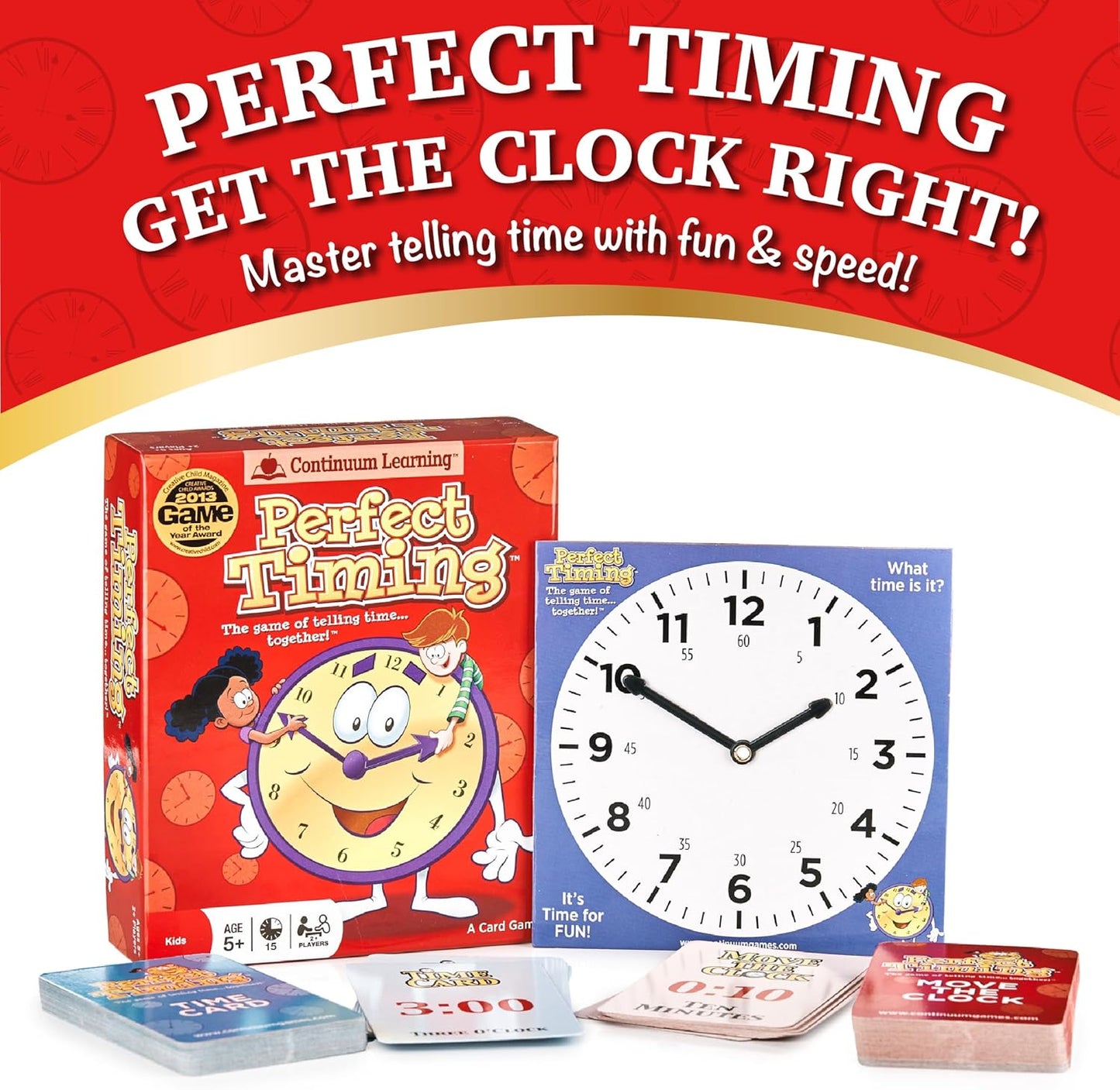 Continuum Games Perfect Timing Game - Tell Time Cooperative Board Game for Kids - Fun Educational Family Game to Learn How to Read a Clock
