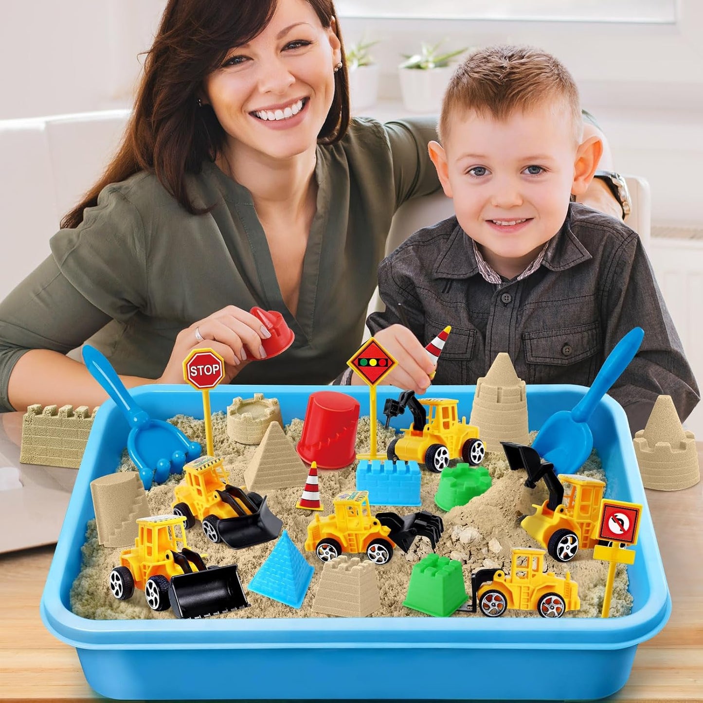 ESSENSON Sensory Bin, Construction Kit with Sensory Sand, Play Sand Pretend Play Beach Toy, Sandbox for Girls and Boys