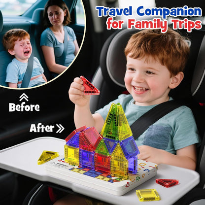 Magnetic Tiles for Kids Ages 4-8, Magnetic Blocks Travel Set with Diamond Surface & Metal Storage Box, 60PCS STEM Learning Toys, Educational Building Gifts for 3-8 Year Olds