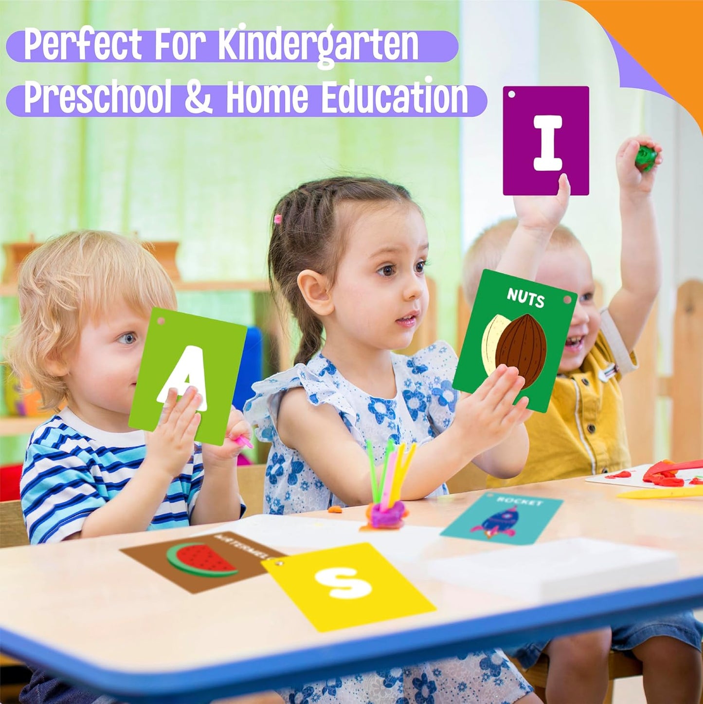 50 PCS Kid First Cognitive Flashcards,Double Sided Printed 7 in 1 Colorful Cards Alphabet,Numbers, Foods,Animals,Shapes,Colors with 3 Reclosable Rings,Learning Tool for Pre-K Kindergarten Toddlers