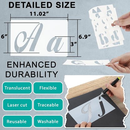 124 Alphabet Numbers Mandala Stencils Small Large Upper Lowercase 2 and 4 inch Arts Crafts Letters Stencil Reusable Template for Calligraphy DIY Painting Wood Wall Fabric Rock Bullet Journal Kit