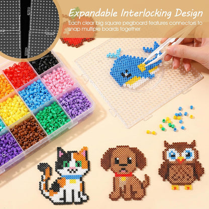 45 PCS 5mm Fuse Beads Pegboards Kit – 10 Shape Variety with 6 Tweezers, Large Clear Plastic Interlocking Bead Boards for DIY Fuse Beads Crafts (Adults)