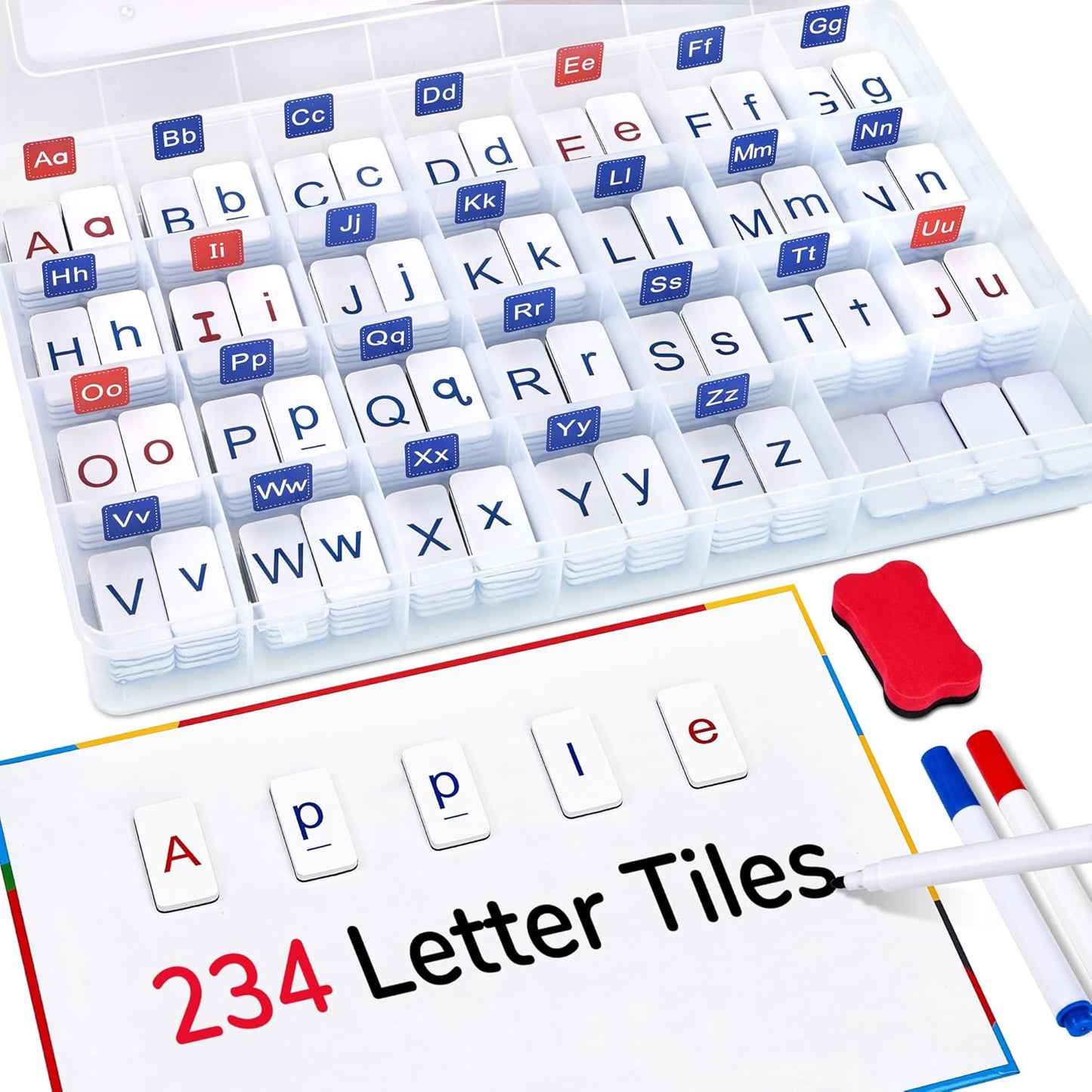 Classroom Magnetic Letter Tiles for Phonics and Spelling-JoyCat 234 Foam Alphabet Tiles Magnetic Letters with Double-Side Magnet Board and Compartment Storage Case