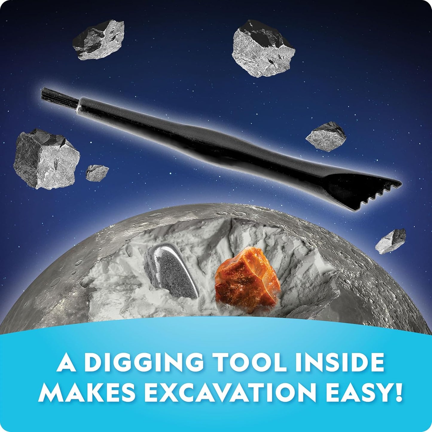 National Geographic Outer Space Dig Kit – Excavate 5 Real Rock & Gemstone Specimens | Includes Dig Brick, Excavation Tools, Magnifying Glass & Learning Guide, Fun Space-Themed STEM Activity for Kids