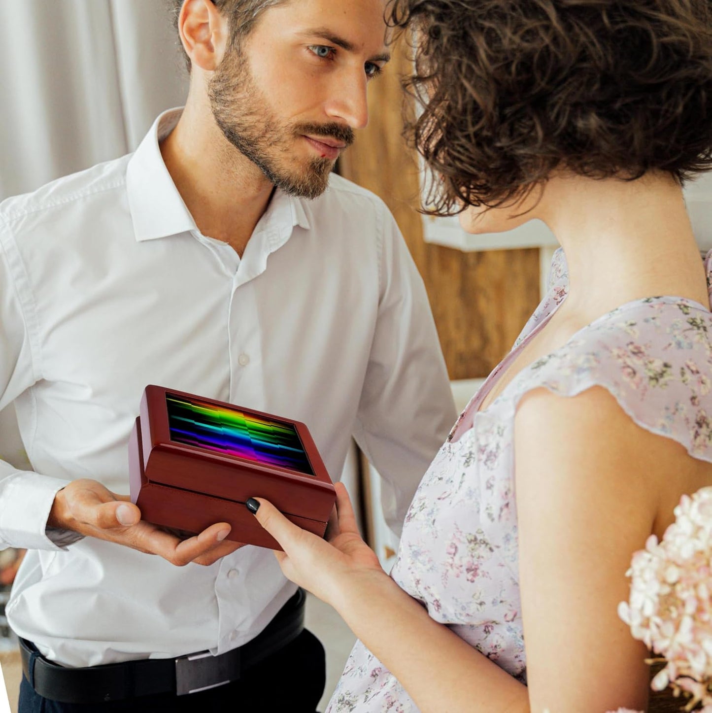 3dRose Prism Fractions a spectrum of colors displayed in geometric section Jewelry Box 7 x 7 inch with 4 inch tile