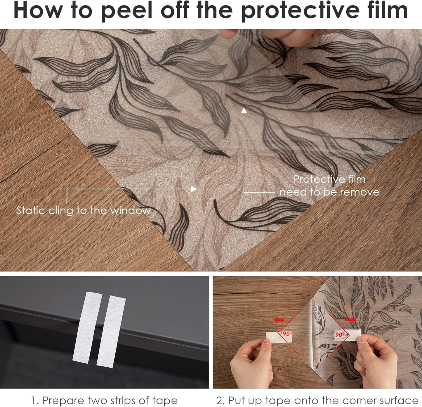 Leaf Pattern Window Tint with Installation Tools, Blackout Window Cover, Sun Blocking Window Tint for Home (Full Blackout Opaque, 17.7'' x 78.7'')