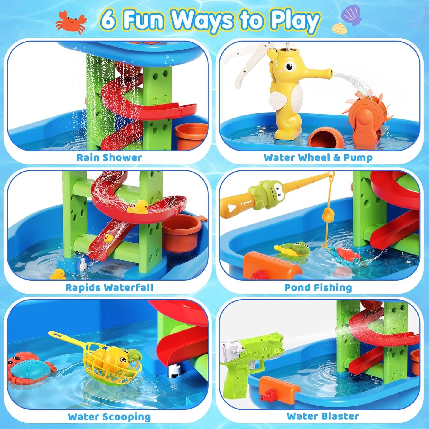 Toddler Water Table for Kids - Sand and Water Table with 28PCS Toy Accessories & Rain Shower Sprinkler, Outdoor Sensory Water Play Table, STEM Toy Summer Gift for Boys Girls Ages 3-8