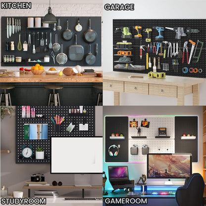 4Pcs Peg Board Panels, White ABS Pegboard Wall Mount, Easy Installation for Craft Room, Garage, Kitchen, Workshop