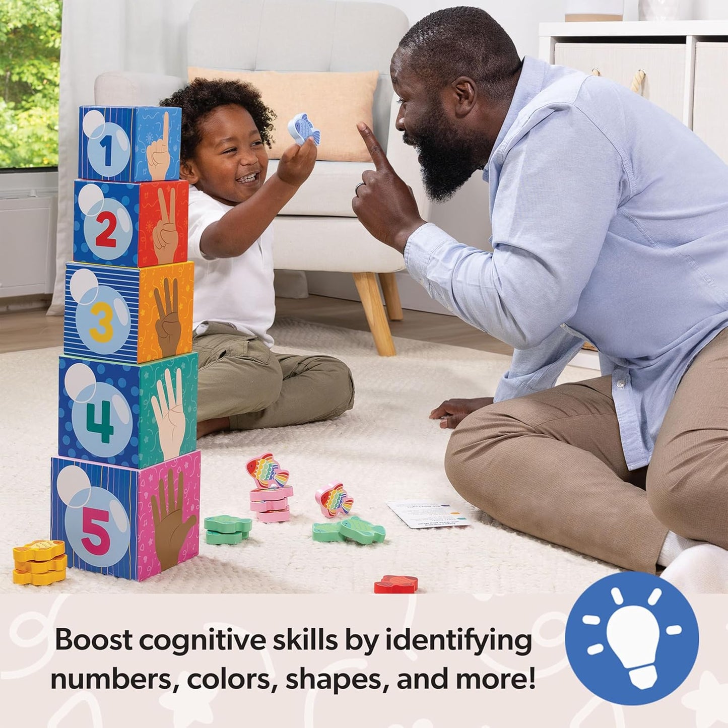 Melissa & Doug® Ms. Rachel™ Sort and Count Nesting and Stacking Blocks with Wooden Fish Preschool Learning Toy for Boys, Girls - FSC Certified