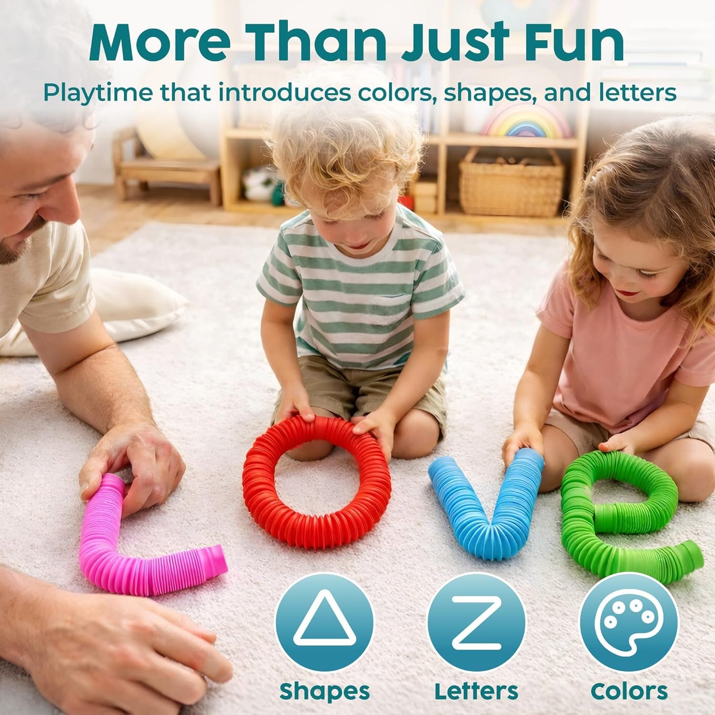 BUNMO Pop Tubes - Sensory Toys - Toddler Toys - Imaginative Play & Stimulating Creative Learning - Hours of Fun for Kids - Tons of Ways to Play - Non-Mouthable Toy 3+ - 6 Pack Medium
