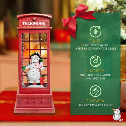 Christmas Snow Globes Lantern, Church and Christmas Tree Christmas Decorations Indoor, 6H Timer Battery & USB Powered Light Up Musical Snow Globes for Kids Women Adults Gift Thanksgiving Home Decor