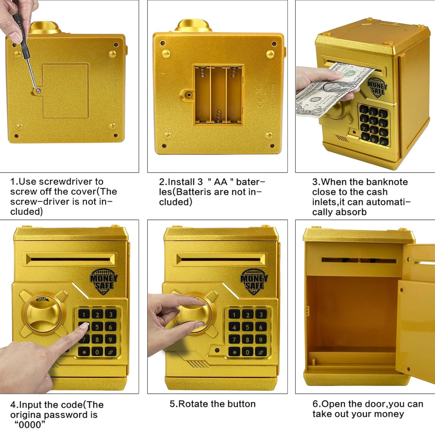 Mini ATM Piggy Bank ATM Machine Best Gift for Kids,Electronic Code Piggy Bank Money Counter Safe Box Coin Bank for Boys Girls Password Lock Case (Rose Gold)