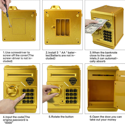 Mini ATM Piggy Bank ATM Machine Best Gift for Kids,Electronic Code Piggy Bank Money Counter Safe Box Coin Bank for Boys Girls Password Lock Case (Rose Gold)