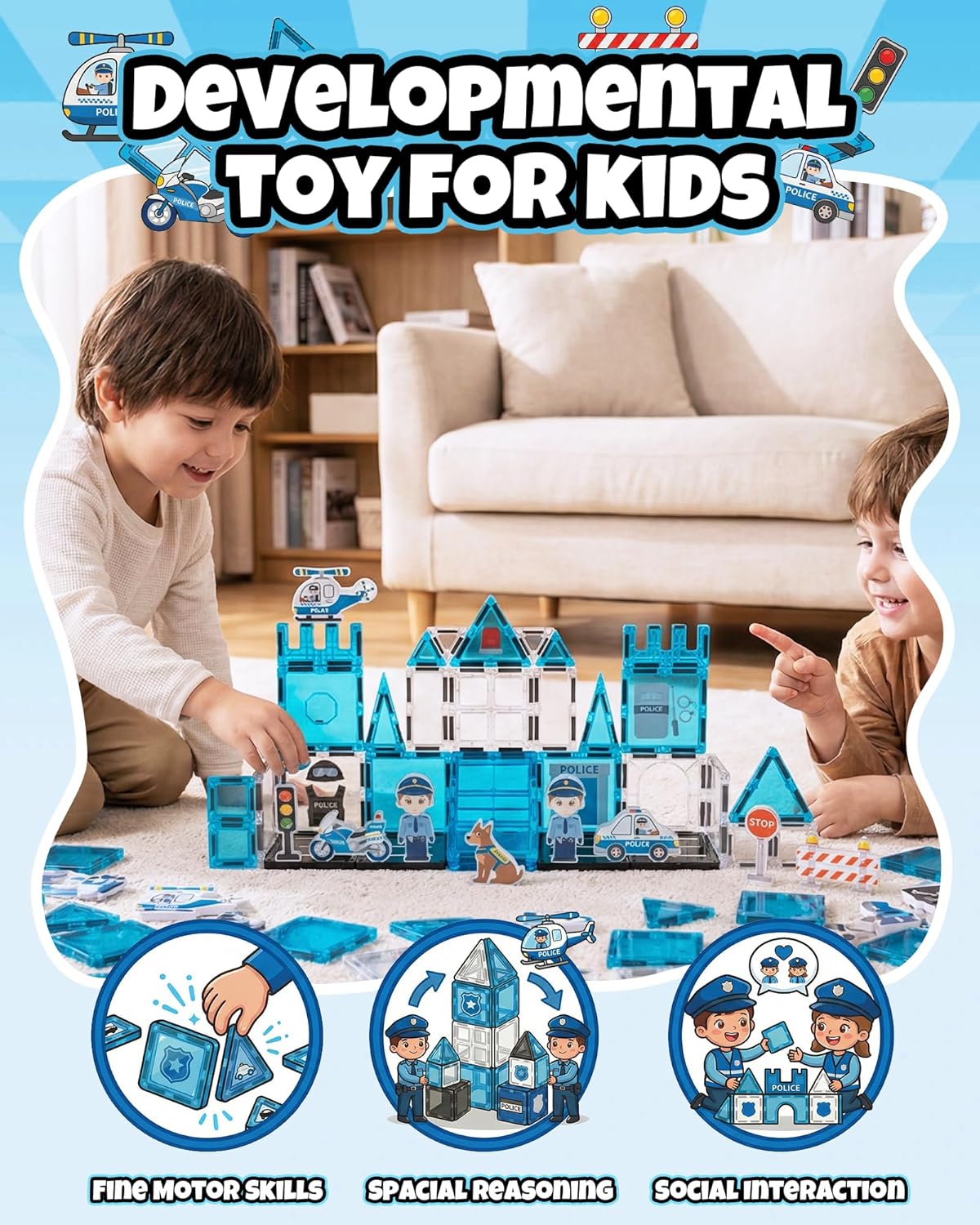 Magnetic Tiles for Kids, Construction Magnetic Building Blocks,37pcs STEM Educational Magnet Toys, Ideal Gift for Boys & Girls for Christmas & Birthday