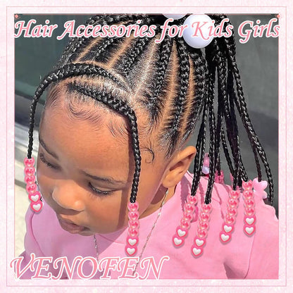 60PCS Purple Braids Beads 3 Styles Dreadlock Bead Accessories Cute Hair Jewelry AB Round Bead Decoration for Kids Girls