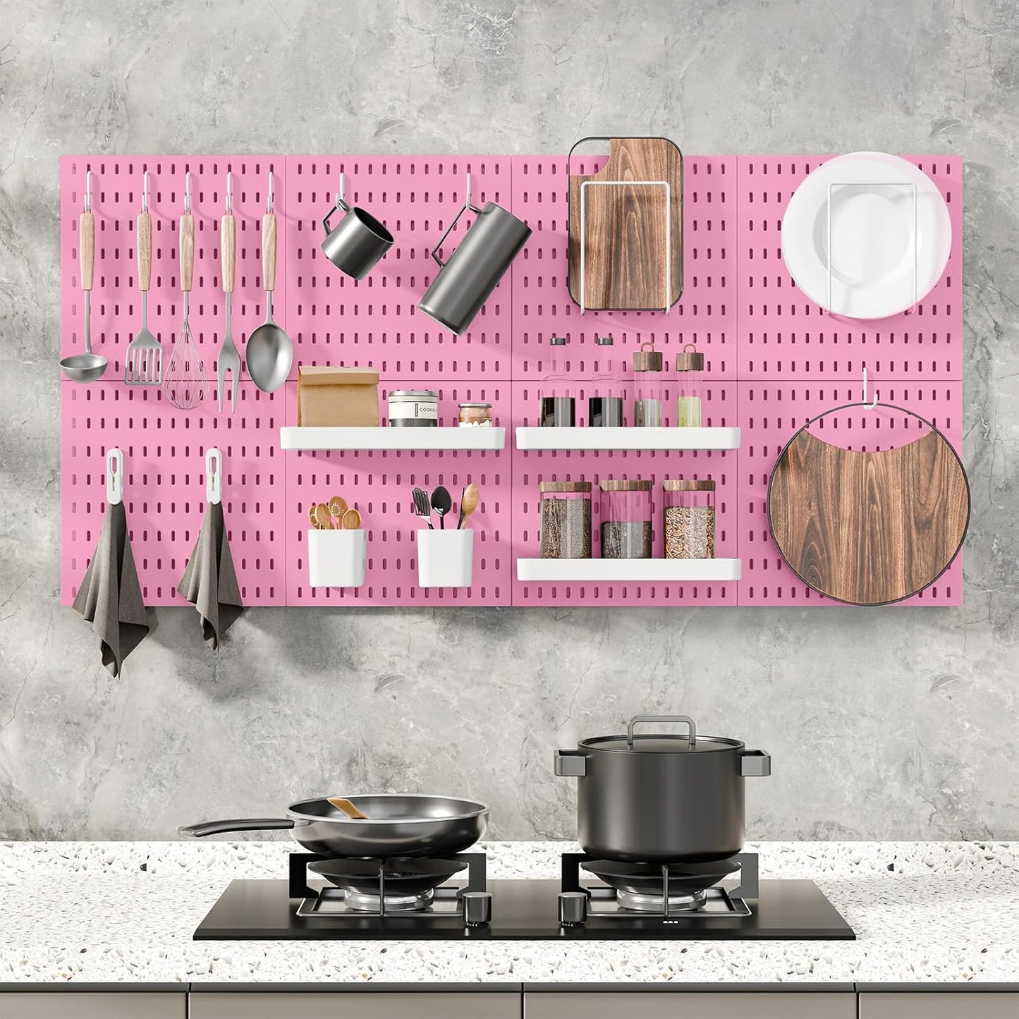 MULSAME Pegboard Combination Kit, Wall Mounted Storage Set with 4 Pegboards & 14 Accessories Hanging, White Peg Boards Organizer for Walls Display, Crafts Organization, Kitchen Organizer, 22" x 22"