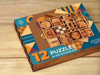 BSIRI 16 in 1 Wooden Brain Teaser Puzzles for Adults and Teens or Kids Interlocking 3D Mini Wood Mind Games Hand Puzzle Teasers Set Toys Coffee Table Games Gift