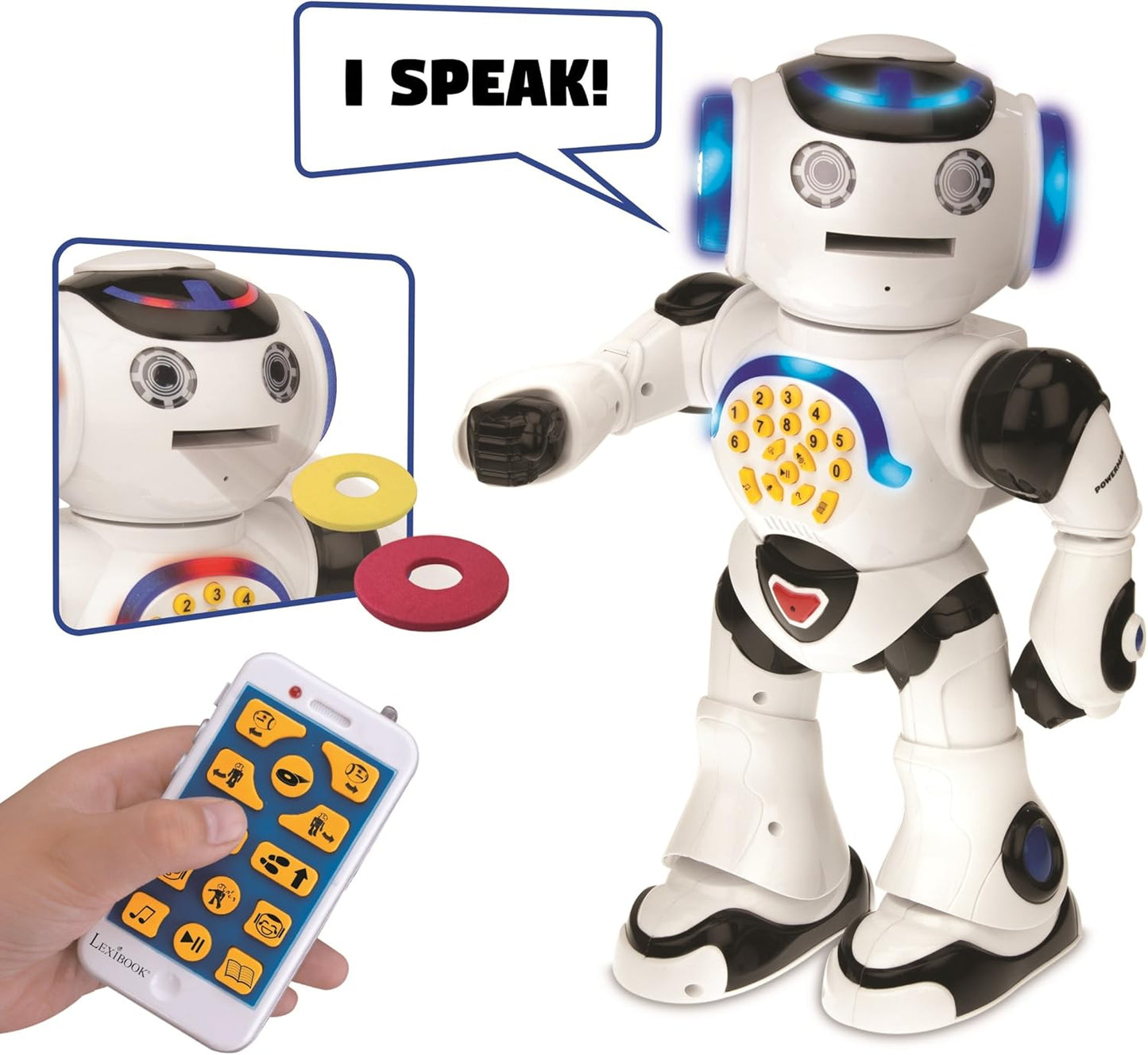 LEXiBOOK, Powerman Neo, My Robot Full of Technology, Remote Control and Gesture Control, Educational Activities in English, Programmable, Music and Dance, Sound and Light Effects, Blue/White, ROB18EN