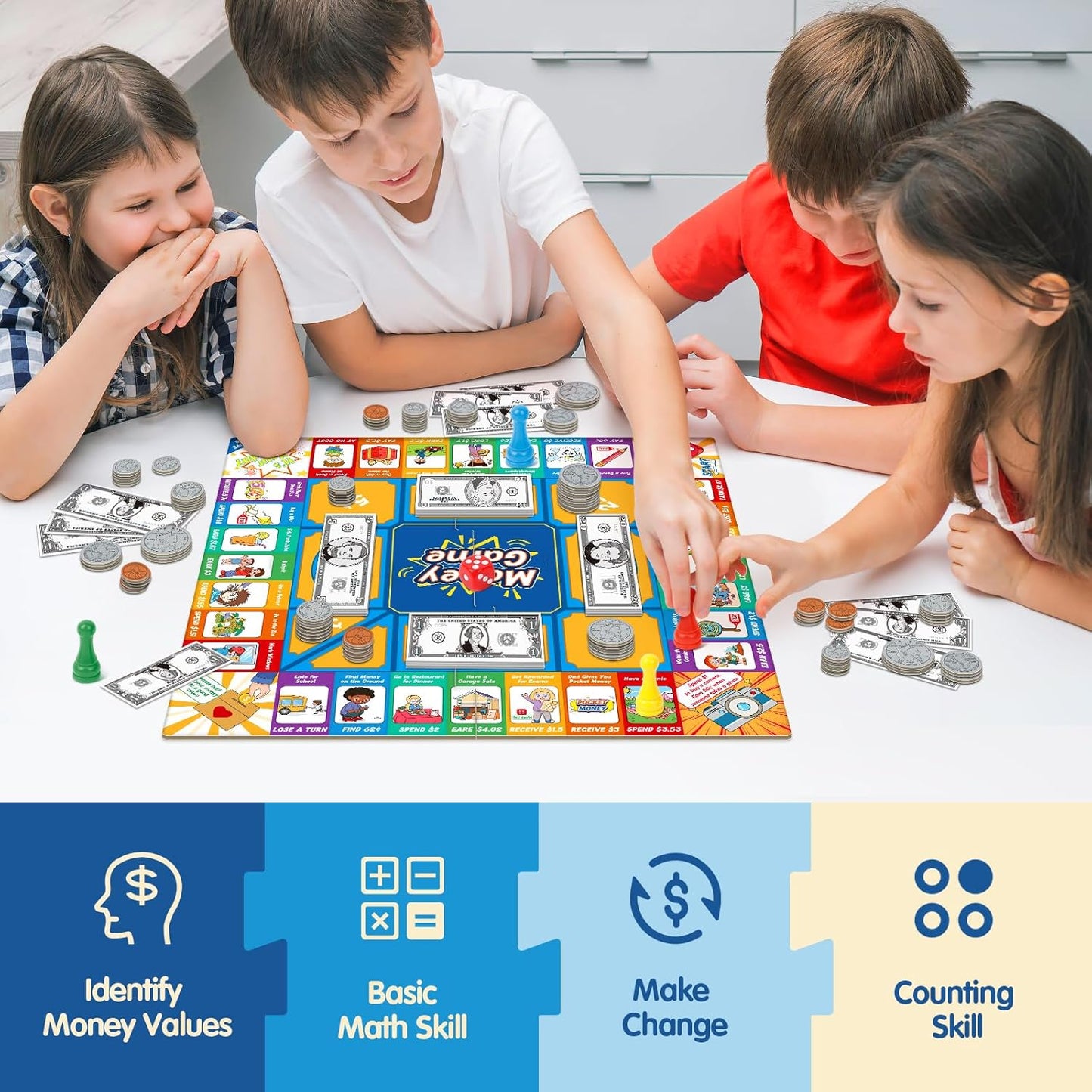 Torlam Money Board Games for Kids, Coins and Bills Toddler Pretend Play Toys, Money for Kids Learning Education Kindergarten Math Games Math Manipulatives, Homeschool Supplies Classroom Must Haves