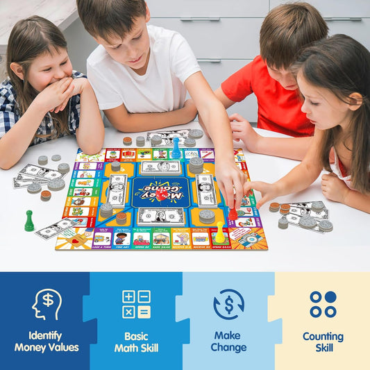 Torlam Money Board Games for Kids, Coins and Bills Toddler Pretend Play Toys, Money for Kids Learning Education Kindergarten Math Games Math Manipulatives, Homeschool Supplies Classroom Must Haves