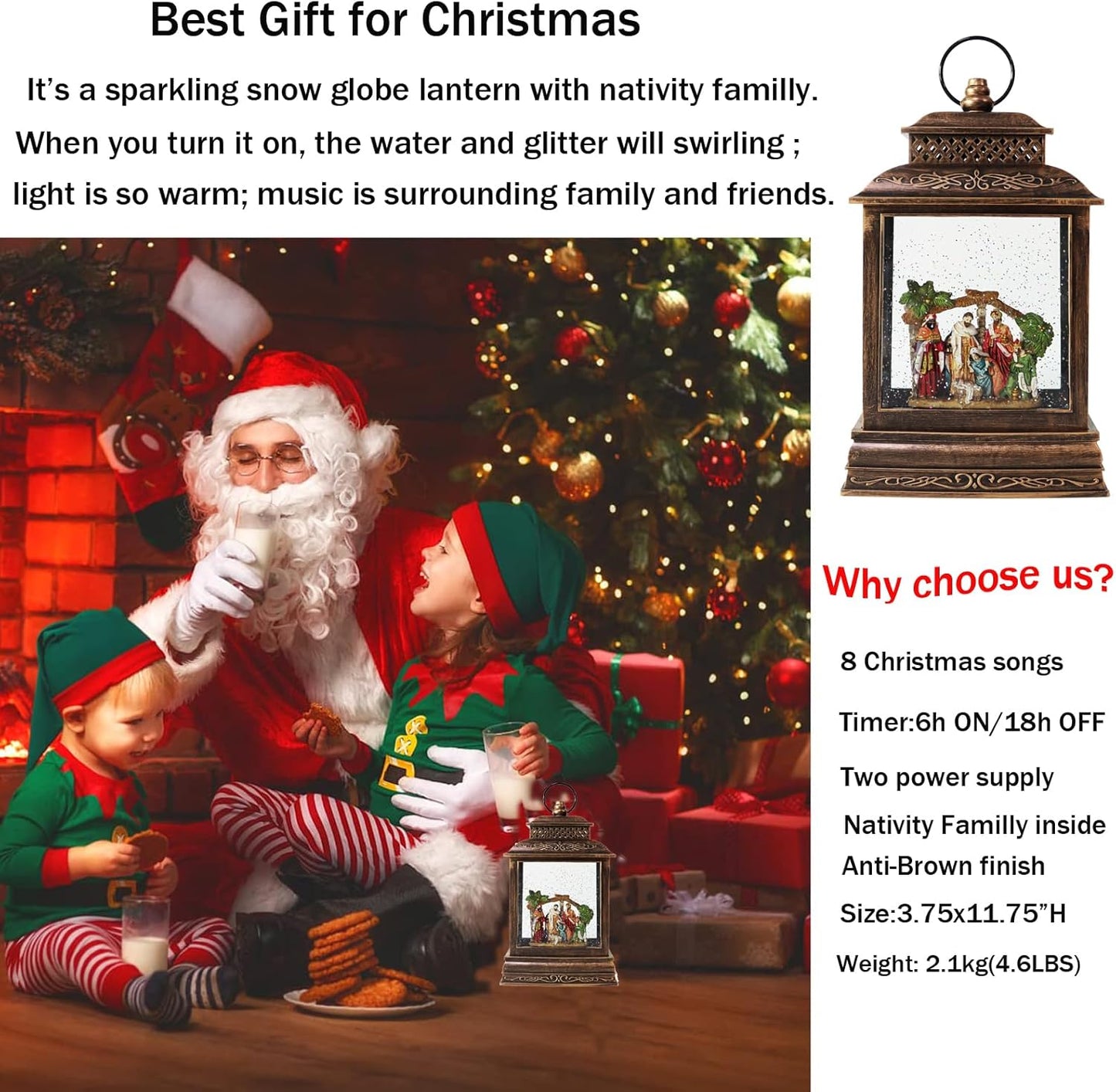 120mm Christmas Snow Globe Lamp - Snowman Globle Musical Holiday Decoration Xmas Tree & Snowman with Timer, USB Power, Festive Room Light, Best Gift for Christmas,New Year