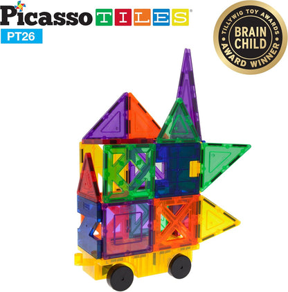 PicassoTiles Magnetic Building Block Set Geometry Shape Magnet Tiles Construction Toy STEM Learning Kit Educational Playset Playboard Pretend Play Stacking Blocks Child Brain Development PT16