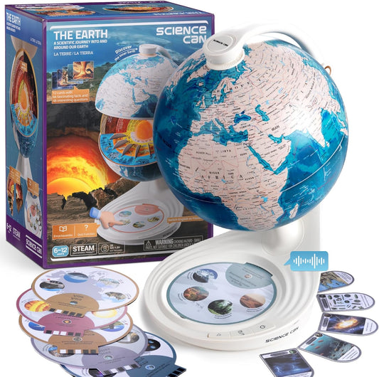 8” Interactive Talking Globe for Kids Ages 4-12, Science Can Earth Globe with LED Core, Bilingual English/French Educational STEM Toy Birthday Gift