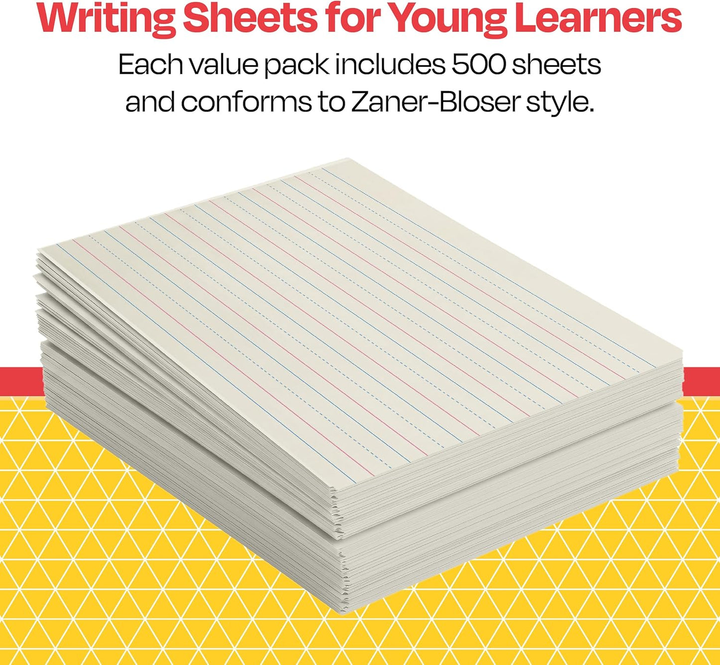 School Smart Zaner-Bloser Writing Paper, Handwriting Practice Lined Paper, Grade 2 to 3 Learning, 1/2 Inch Rule, 10-1/2 x 8 Inches, 500 Sheets