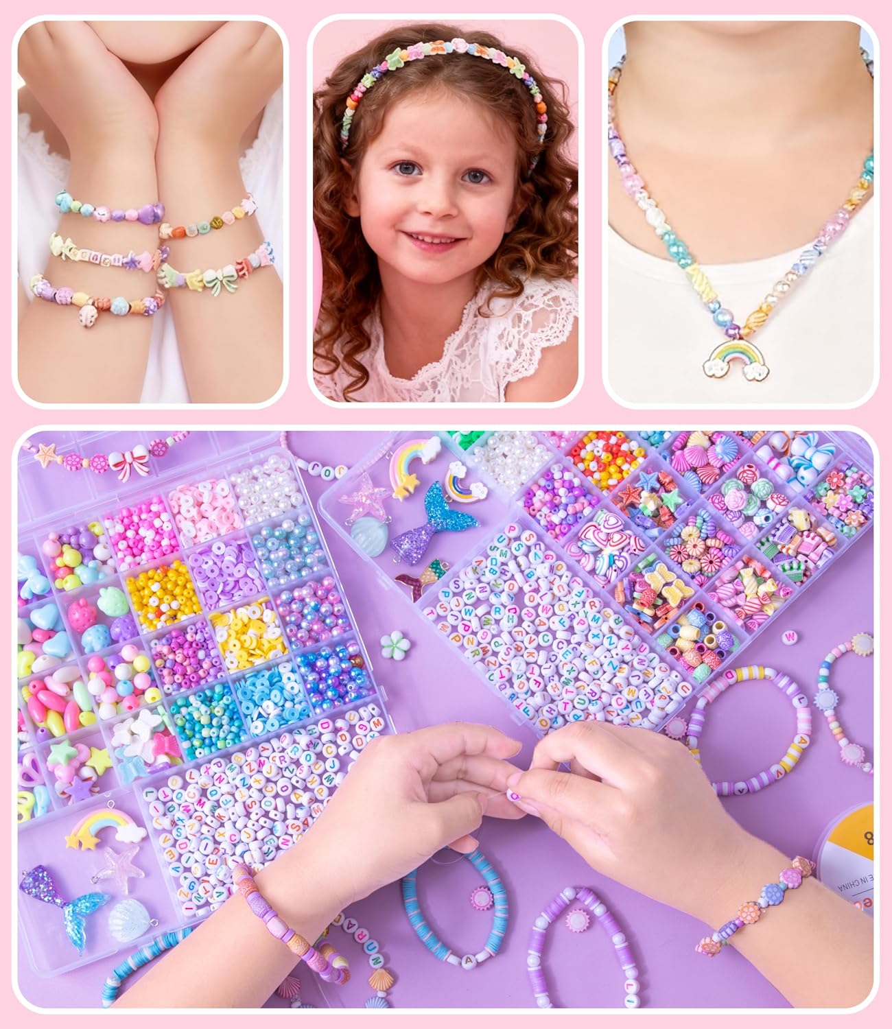MiuCo Bracelet Making Kit for Kids Girls - Cute Beads for Jewelry Making Kit with Charms - Arts and Crafts for Make Necklaces - Birthday Gifts for Girls Ages 5 6 7 8 9 10 (Kids' Jewelry Making Kits)