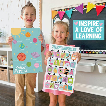 Hadley Designs 16 Educational Posters for Toddler Learning Activities - Alphabet Daycare Essentials, Laminated Pre-K Posters for Toddlers 1-3, Preschool Learning Activities, Chalkboard Classroom Decor