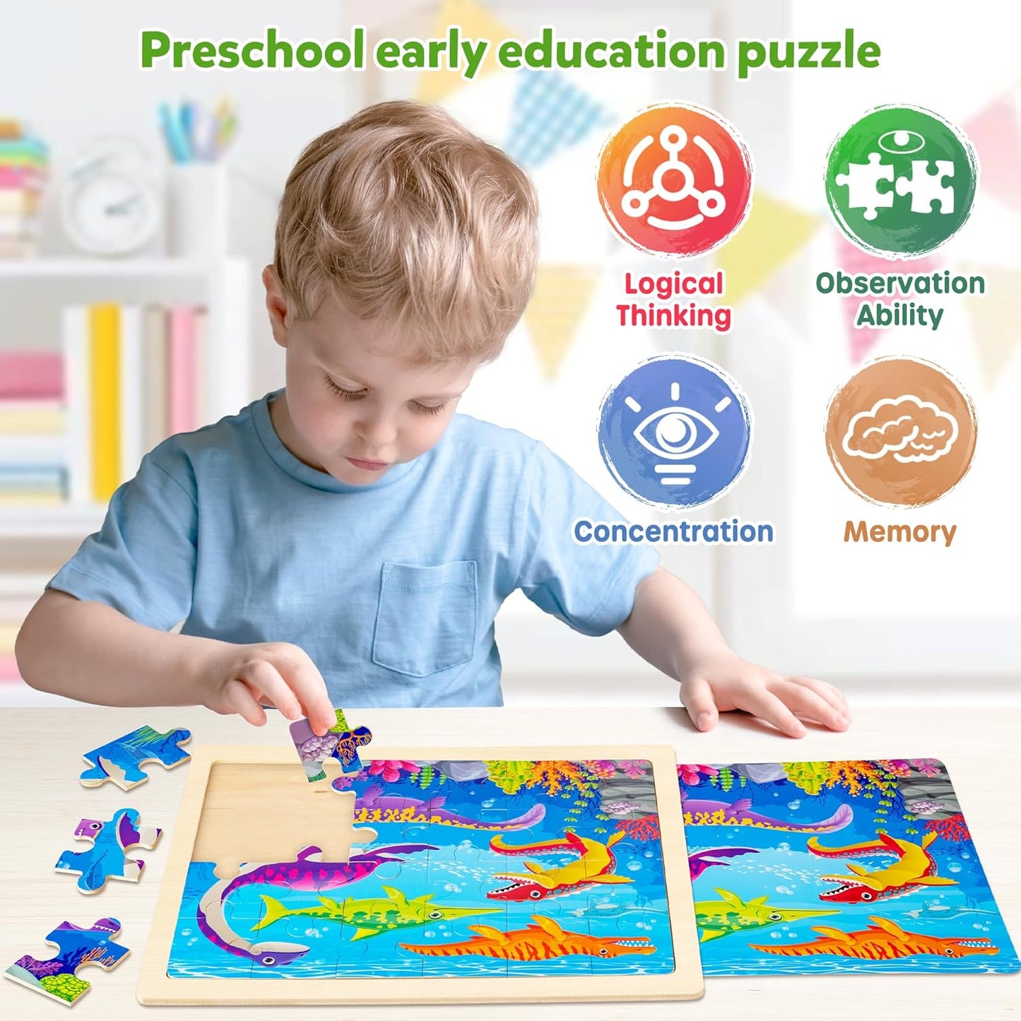 SYNARRY Large Unicorn Princess Fairy Wooden Puzzles for Girls Gift Box(12.2 * 9.4 in), 24 Pcs Puzzles for Kids Ages 4-6, Wood Puzzles for Kids Ages 3-5, Easter Basket Stuffers Gifts for Kids