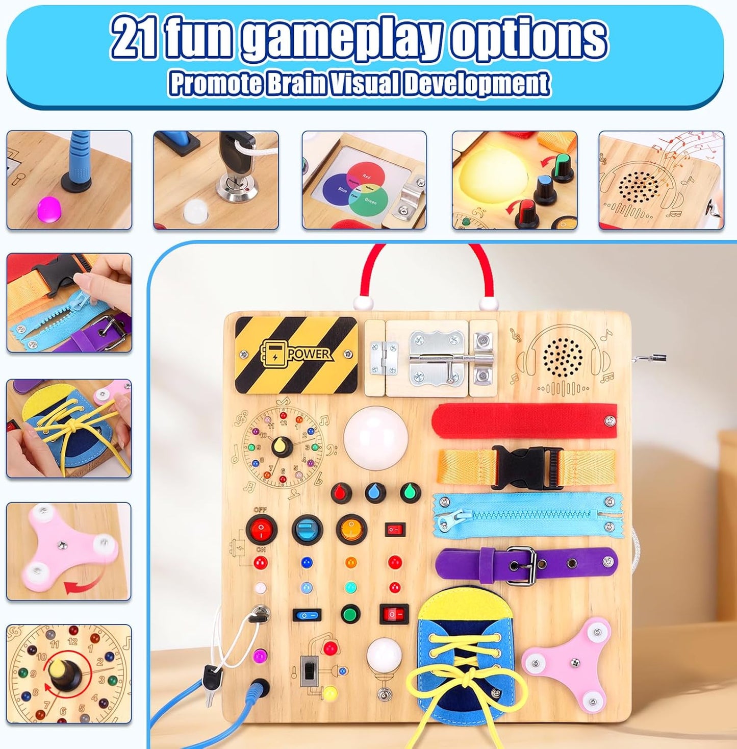 Konijiwa Busy Board - Montessori Toys for 1-3 Years Old Boys & Girls | Sensory Toys for Kids with Autism | Toddlers Learning Activity for Early Development (Busy Board v2)